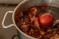 Boiling eggs in onion skins, Easter decorations, Easter eggs Royalty Free Stock Photo